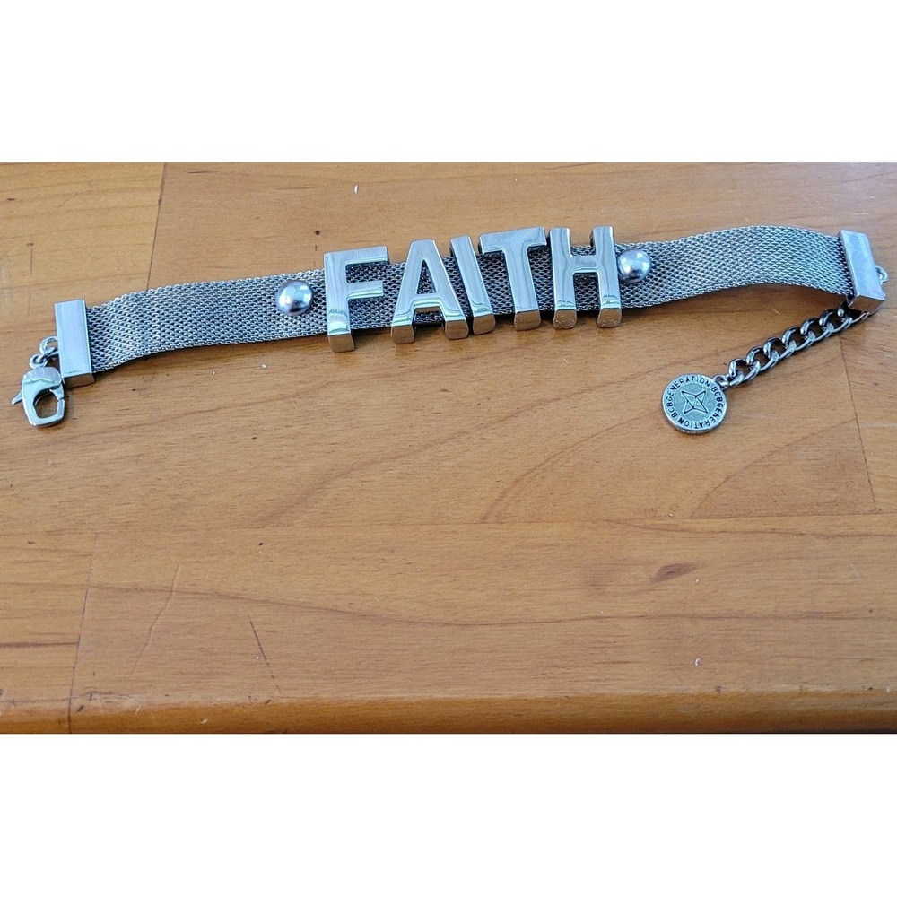 BCBGeneration Faith Silver Tone Mesh Letter Slide Bracelet Womens